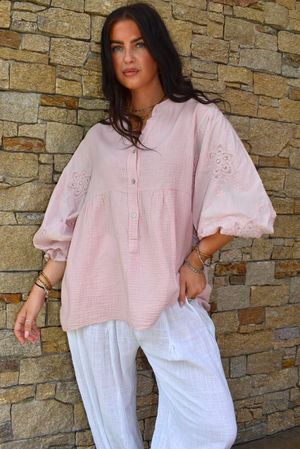 Mimi Pillow Cotton Batwing Blouse Rose 